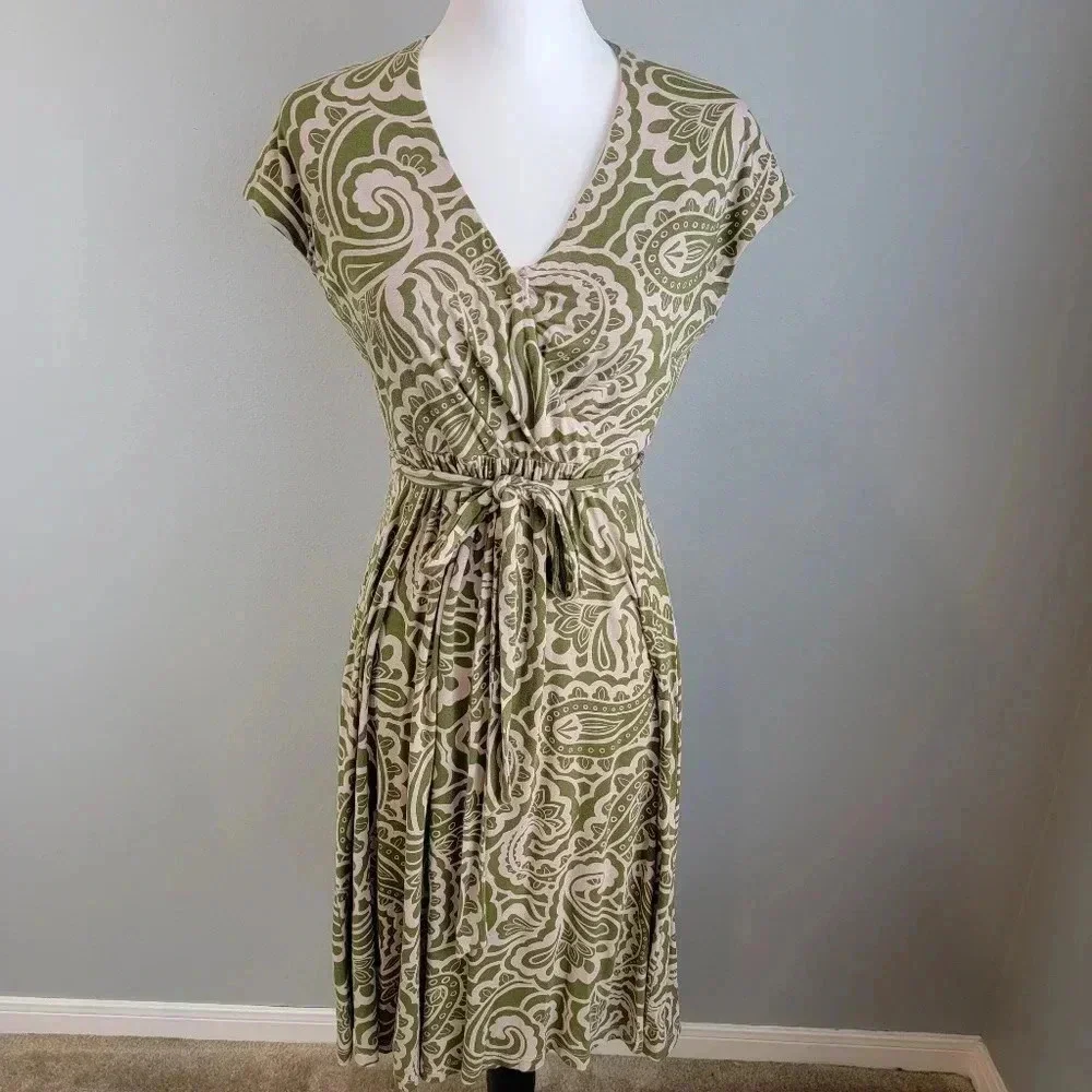 Boden Jersey Dress Paisley Print Wrap Front Capped Sleeve Stretch 4P